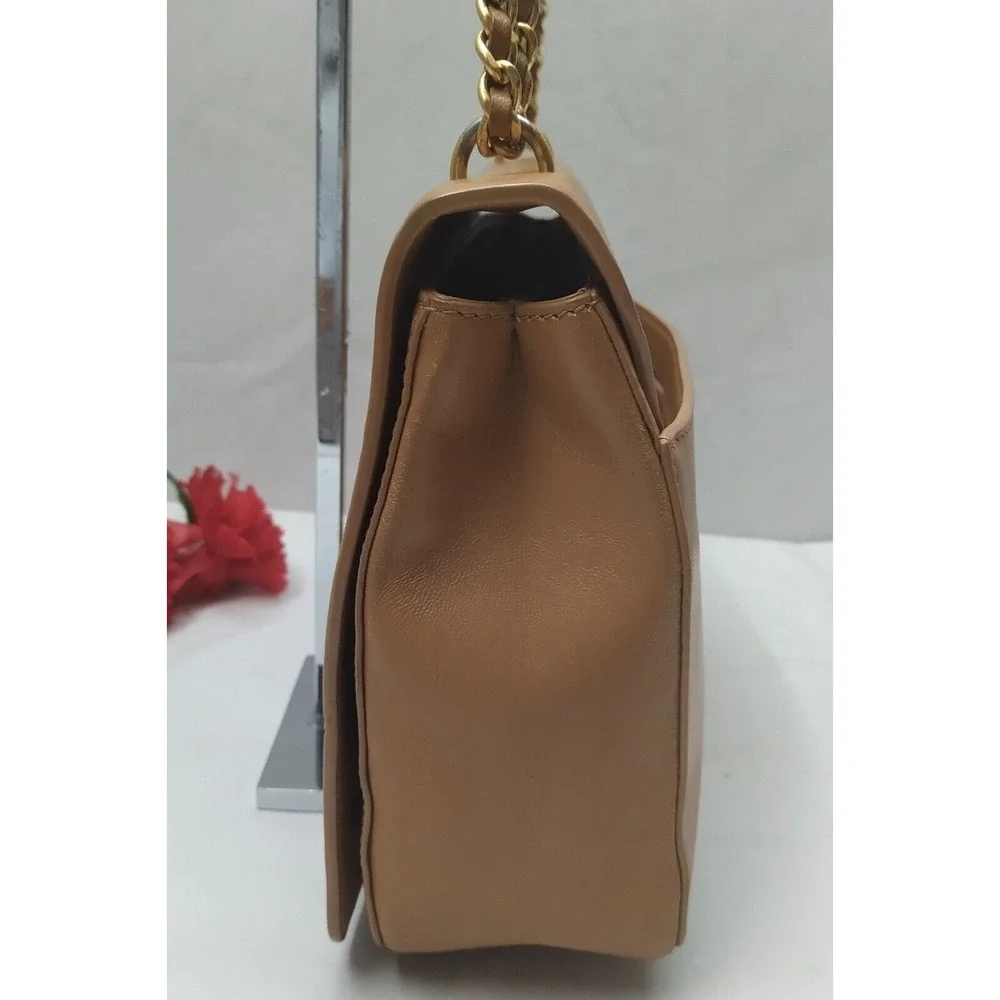 Tory Burch Tan Leather Block T Chain Strap Crossbody Shoulder Bag